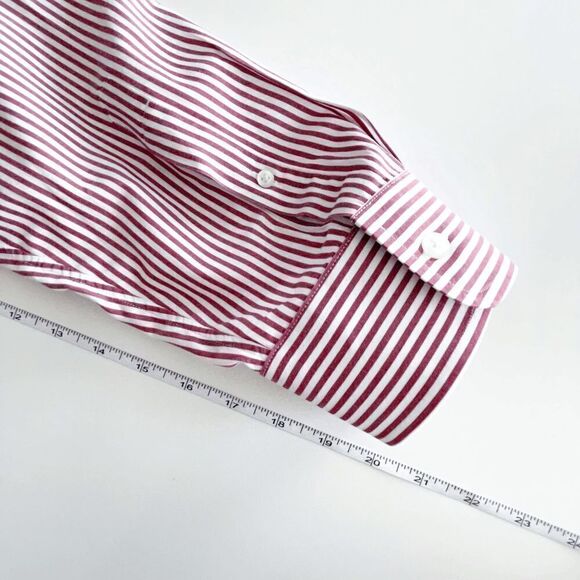 Lands' End Mens Casual Button Down Shirt Long Sleeve Pinstripes Burgundy Sz 17.5 - Picture 7 of 8